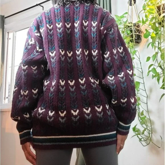 VINTAGE | Jantzen Crewneck Multicolour Cable Knit Pullover Sweater (Size L) - Picture 6 of 13